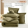 thumbnail image 4 of 5 Pieces Twin XL Comforter Set, Soft Bed in a Bag Twin XL Size, All Season Bedding Set with Comforter, Flat Sheet, Fitted Sheet, Pillowcases & Shams, Olive Green, 4 of 14