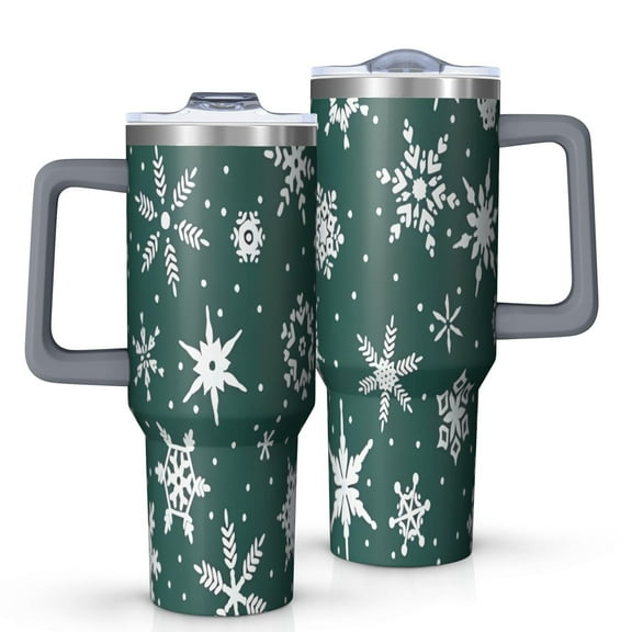 Green Christmas Snowflake Pattern Tumbler with Handle and Lid,40oz Double Wall Vacuum Insulated Tumbler,Cups Gift for Women and Men