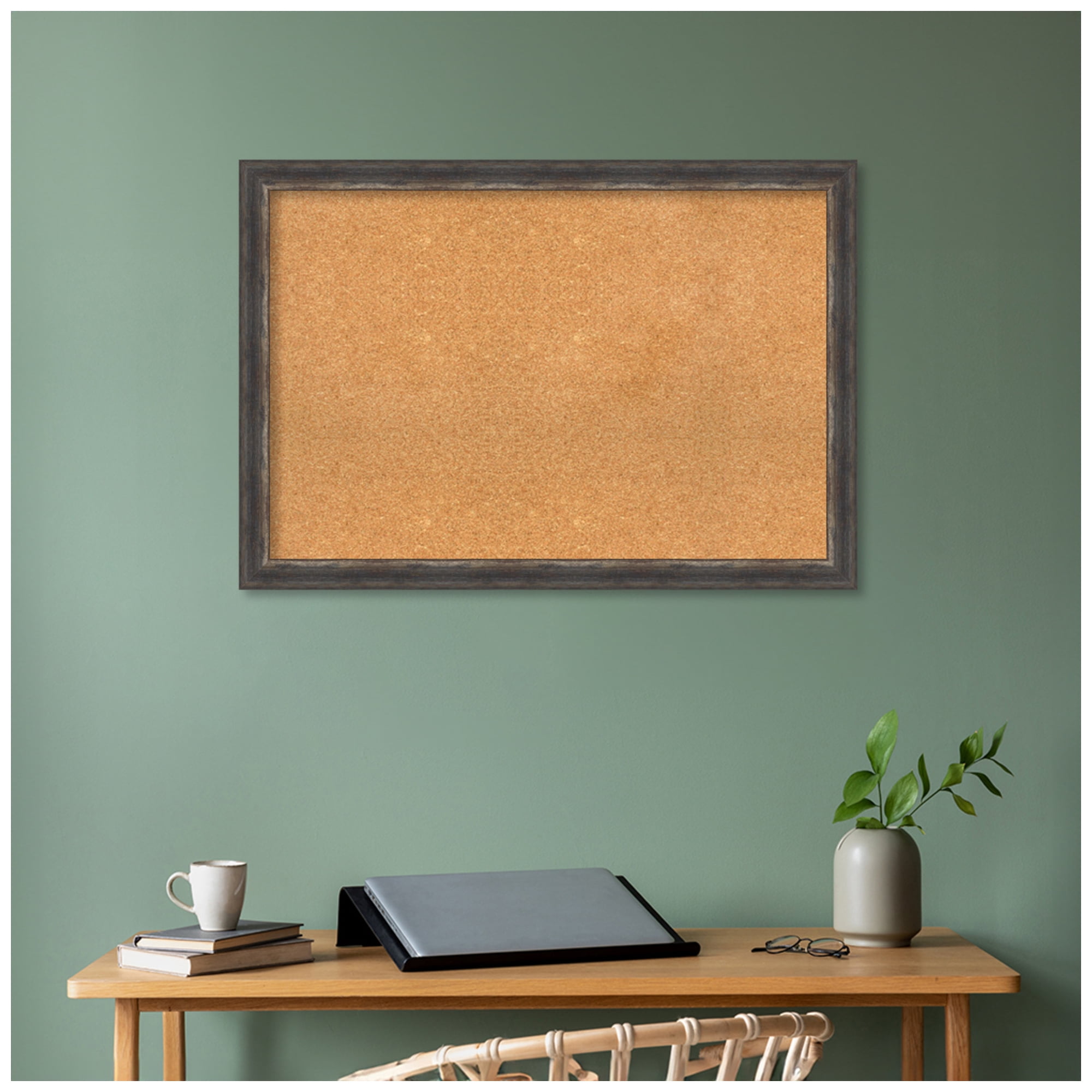 Amanti Art Natural Cork Board Framed Bark Rustic Char Narrow Bulletin Board 39 in. x 27 in.