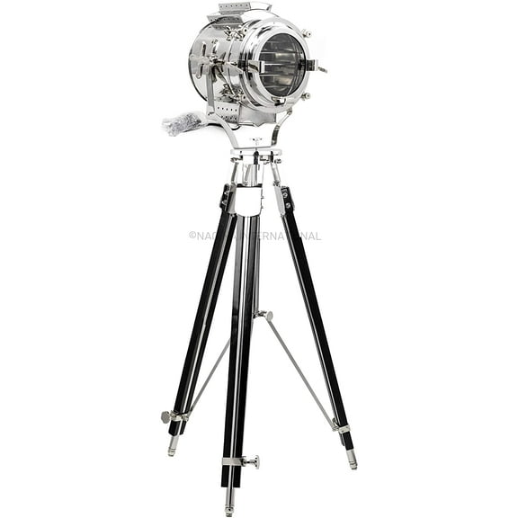 Nagina International Nautical Retro Classic Theater Collectible Steel Tripod Searchlight Lamp | Movie Props Authentic Nautical Floor Lamp Light with Heavy Large | Living Room Spot Light Lamp