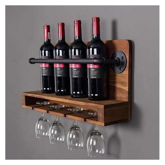 Industrial Wine Racks Wall Mounted with Stem Glass Holder,Metal Hanging Wine Holder Wine Accessories