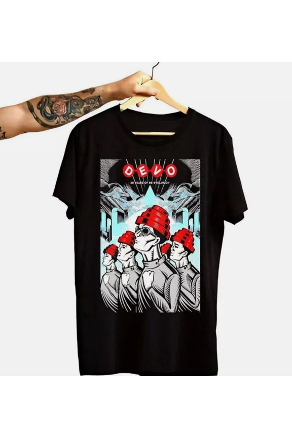 Rare Devo Celebrating 50th Aannivers New Popular All Size Black Cotton T-Shirt