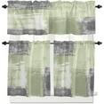 thumbnail image 3 of Grey Sage Green Kitchen Curtains and Valances Set, Farmhouse Cafe Curtains Tier Rod Pocket Half Window Curtain 36 Inch Length Modern Abstract Art Graffiti Square Paint 3 Piece Kitchen Curtain Set, 3 of 5