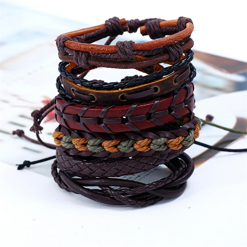 Haswue Braided Bracelet Vintage Hand-woven Multi-layer Leather Bracelet Jewelry - image 4 of 6