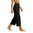 thumbnail image 7 of QIYAGBSA Women's Wide Leg Capri Pants Button Front Elastic Back Waist Side Pockets Summer Casual Wear (Black, S), 7 of 7