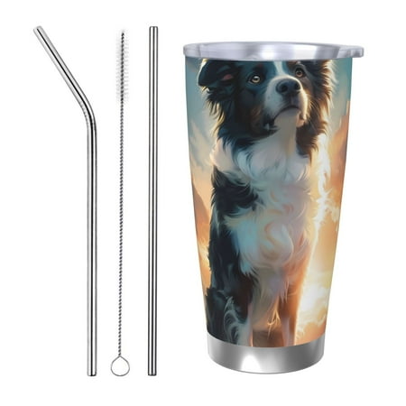 

Vsdgher Cloud Border Collie 20 Oz Stainless Steel Vacuum Insulated Travel Mug Coffee Cup for Home Office Outdoor Works Great for Ice Drinks and Hot Beverage -Straw Three-piece Set