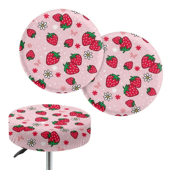 ZUXONGSY Strawberry Print Round Stool Covers 2-Pack Circle Stool Cover Size S Office Chair Saddle Stool Cushion with Elastic Edge 12"-14" Decorative Cover for Bar Home Hotel