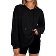 thumbnail image 2 of Sudadera con Capucha para Mujer, Informal, de Punto Gofre, de Larga, con Cordón Ajustable, Ligera, con Capucha Negro XL, 2 of 8