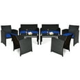 thumbnail image 3 of Costway 8PCS Patio Rattan Furniture Conversation Set Cushion Sofa Table Garden Navy, 3 of 11