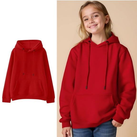 LIUYUNNN Kids Boys Hoodie Kids Pullover Red Hoodie Long Sleeve Casual Basic Pullover Sweatshirt Hoodie Warm Fall Winter Clothes Girls Kids Clothes 3-4 Years Boys Girls Fall Outfits