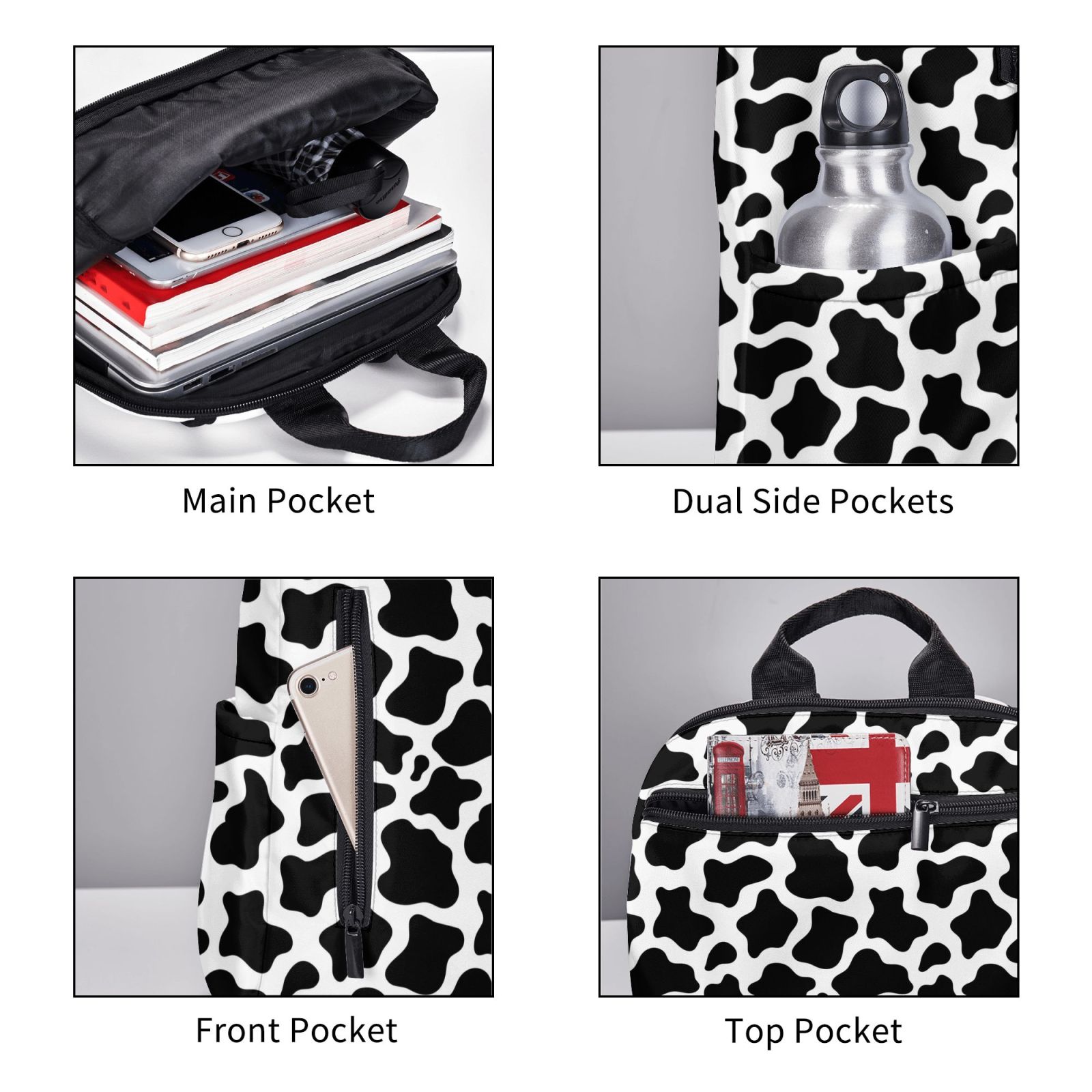 Defioc Cow Print Black White Pattern Travel Laptop Backpack,Lightweight Backpack Travel Hiking Daypack Backpack Work Bag for Men Women