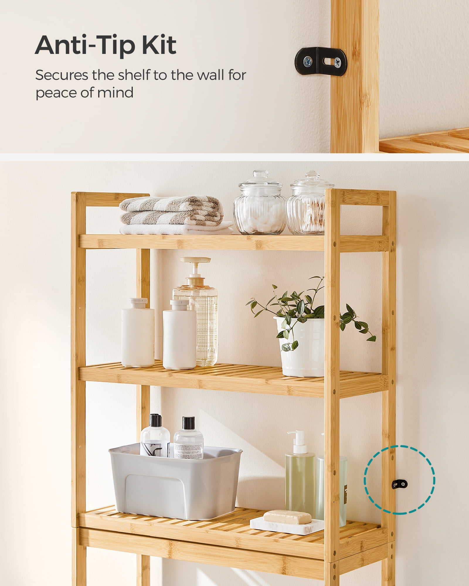 AMBIRD Over The Toilet Storage, 3-Tier Bathroom Organizer Over  Toilet with Sturdy Bamboo Shelves,Multifunctional Toilet Shelf,Easy to  Assemble and Saver Space, 25 * 10 * 64 Inches (Original Color) : Home &  Kitchen