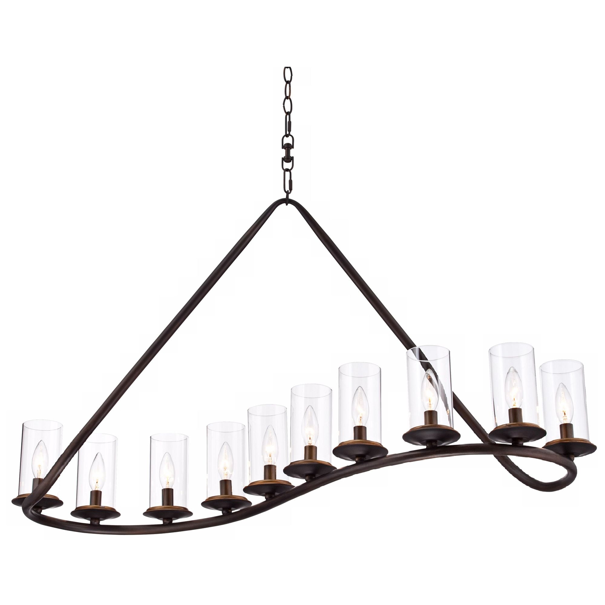 Franklin Iron Works Heritage Bronze Linear Island Pendant Chandelier 44" Wide Farmhouse Rustic Clear Glass 10-Light Fixture for Dining Room Kitchen