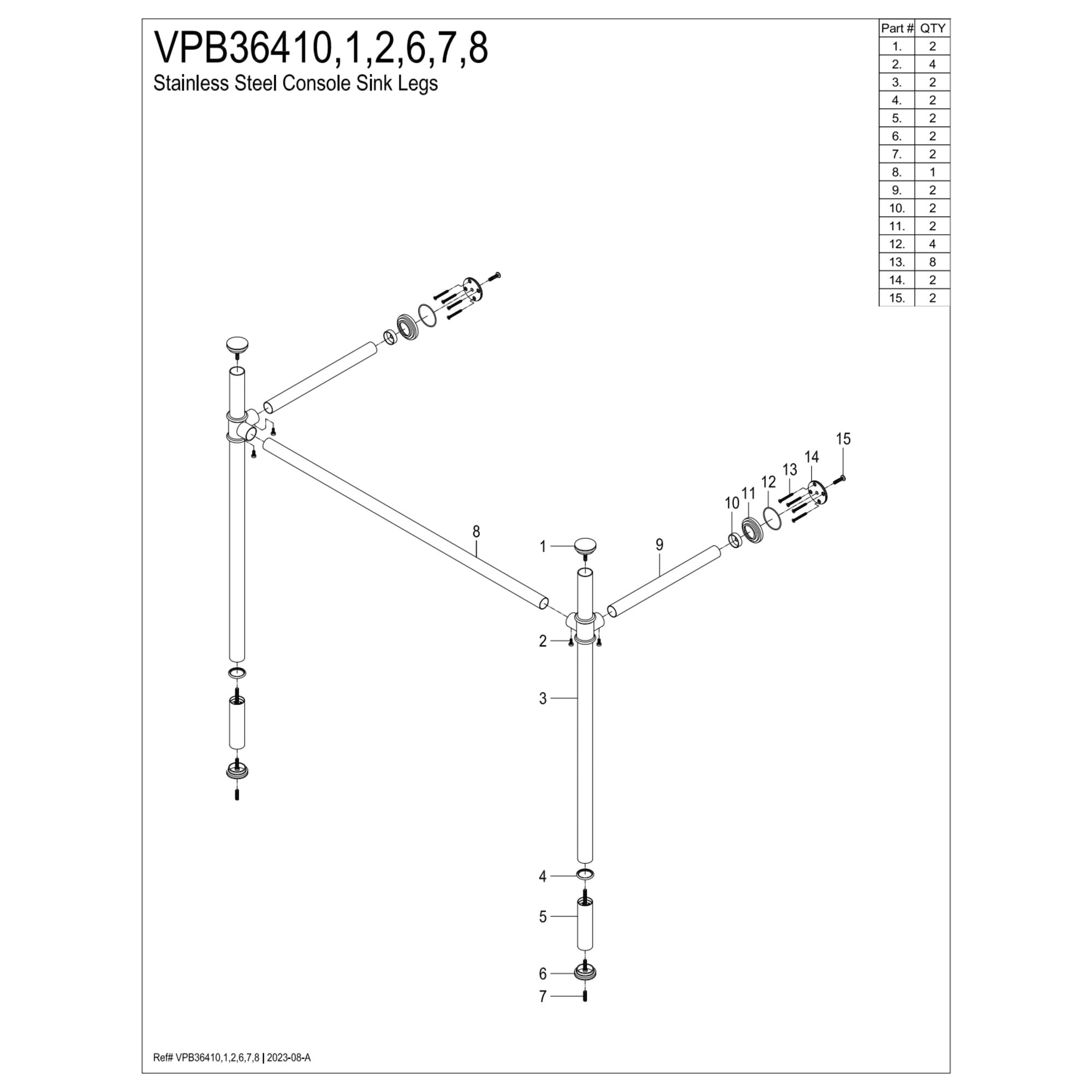Kingston Brass VPB36416 Stainless Steel Console Sink Legs, Polished Nickel