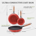 thumbnail image 6 of KITESSENSU Enameled Cast Iron Skillets, Non Stick Frying Pans Set with Durable Wooden Handle, 8&10&12 Inch Cast Iron Pans for Multi-Cooking, Pre Seasoned Cookware Set - Gradual Burgundy Red, 6 of 7