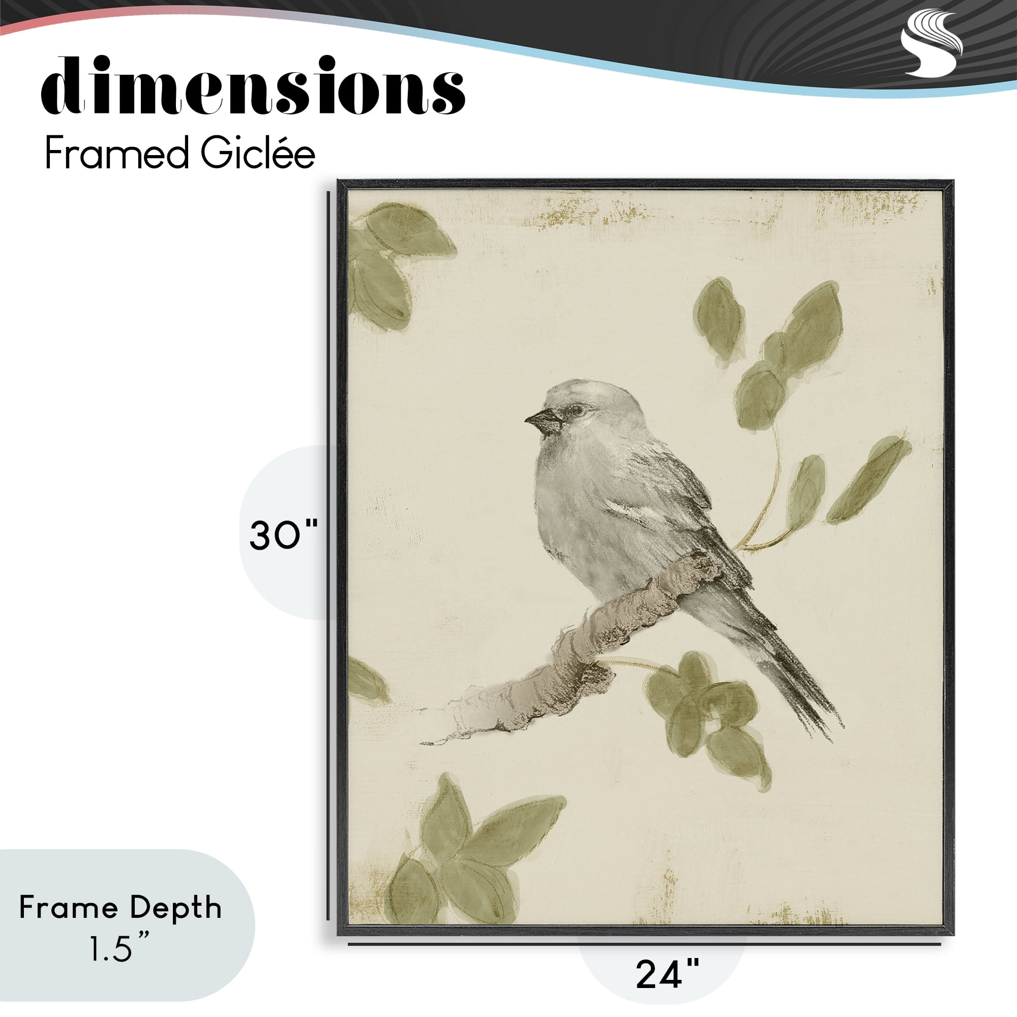 Stupell Industries Bird Scene on Neutral Black Framed Giclee Art, design by Lanie Loreth