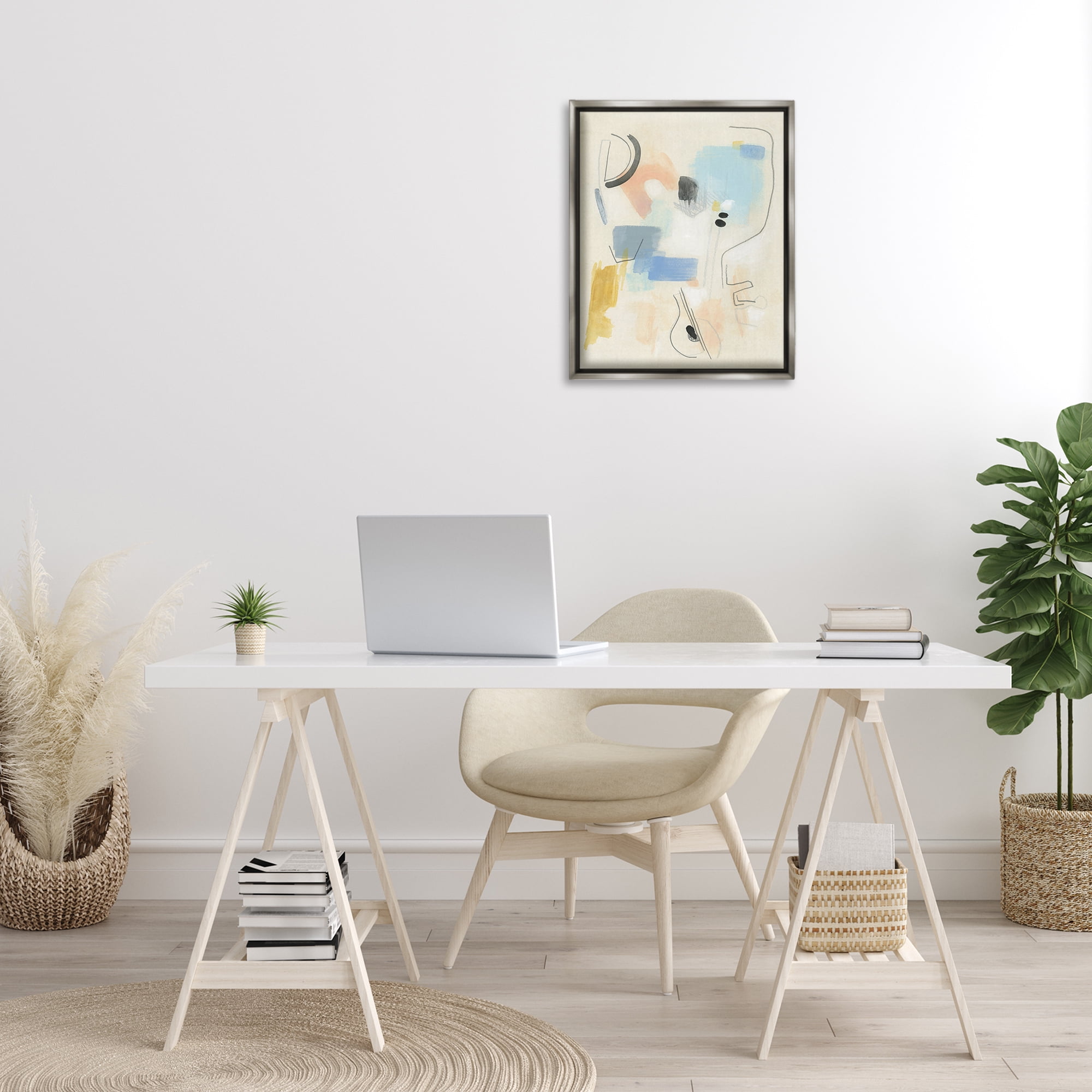 Stupell Industries Modern Scribble Abstraction Abstract Painting Gray Floater Framed Canvas Art Print Wall Art, 17 x 21