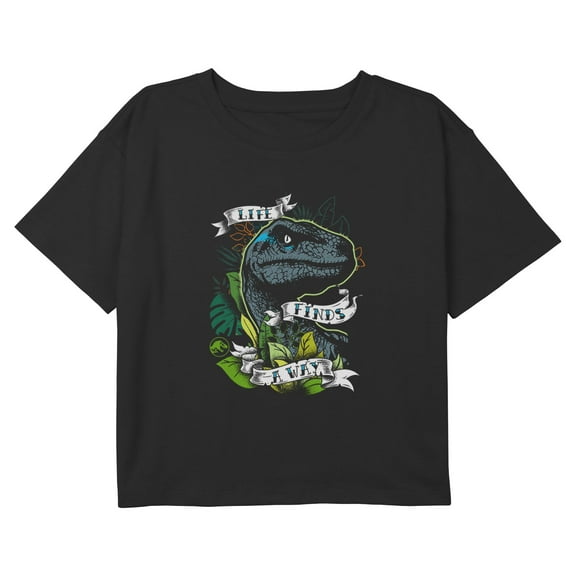 Girls Jurassic World Dino Outline Banner Graphic Cropped T-Shirt