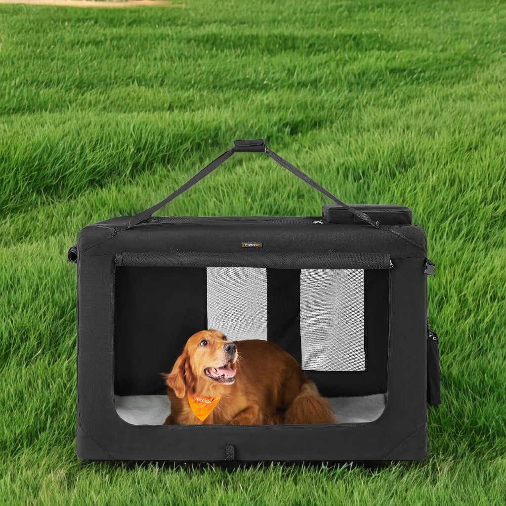 48-Inch Soft Dog Crate, Collapsible Portable for Indoor Outdoor Use - Secure Kennel with Zippers for Home, Car, Travel Camping, Black
