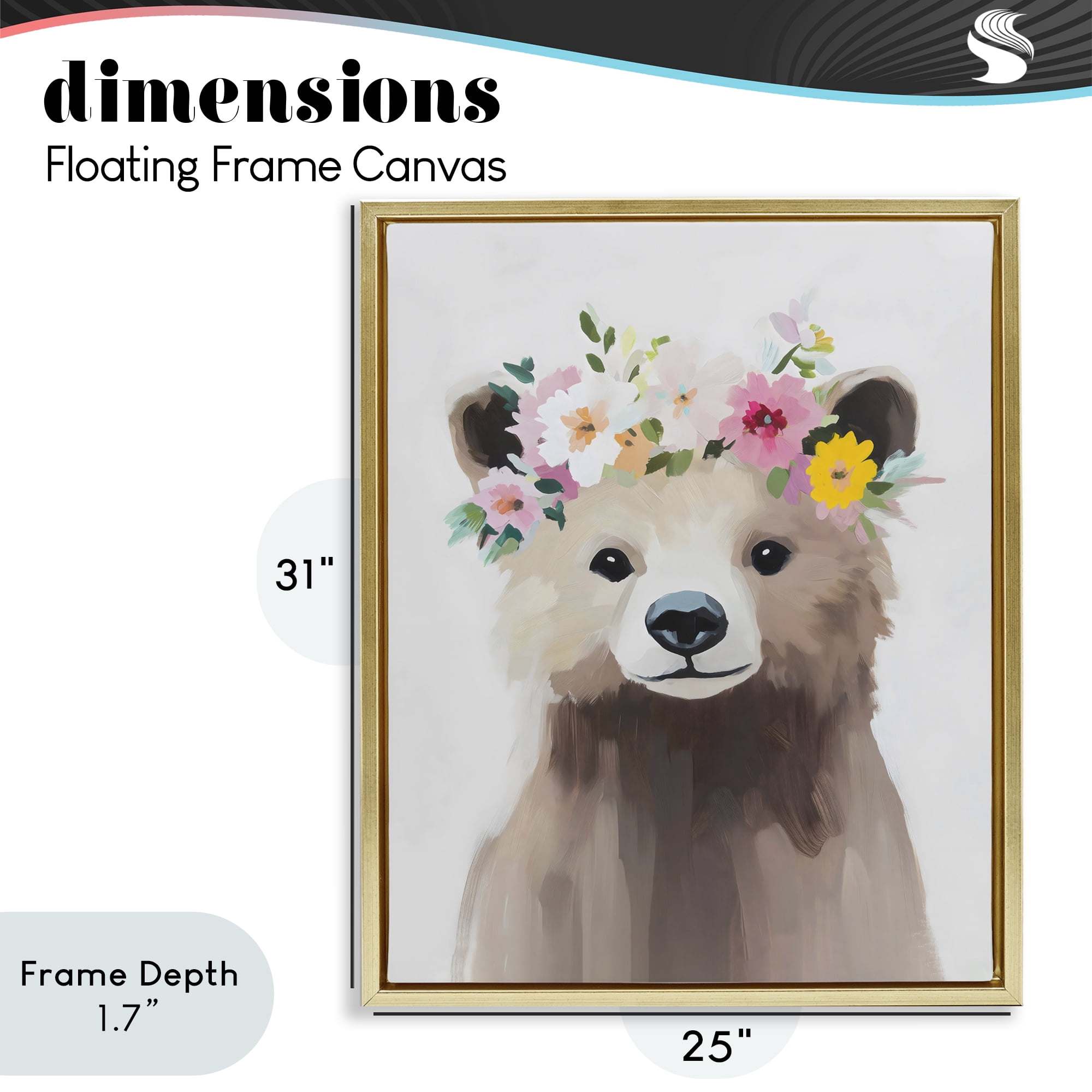Stupell Industries Flower Crown Bear Gold Framed Floater Canvas Wall Art, design by The Prints Vibe