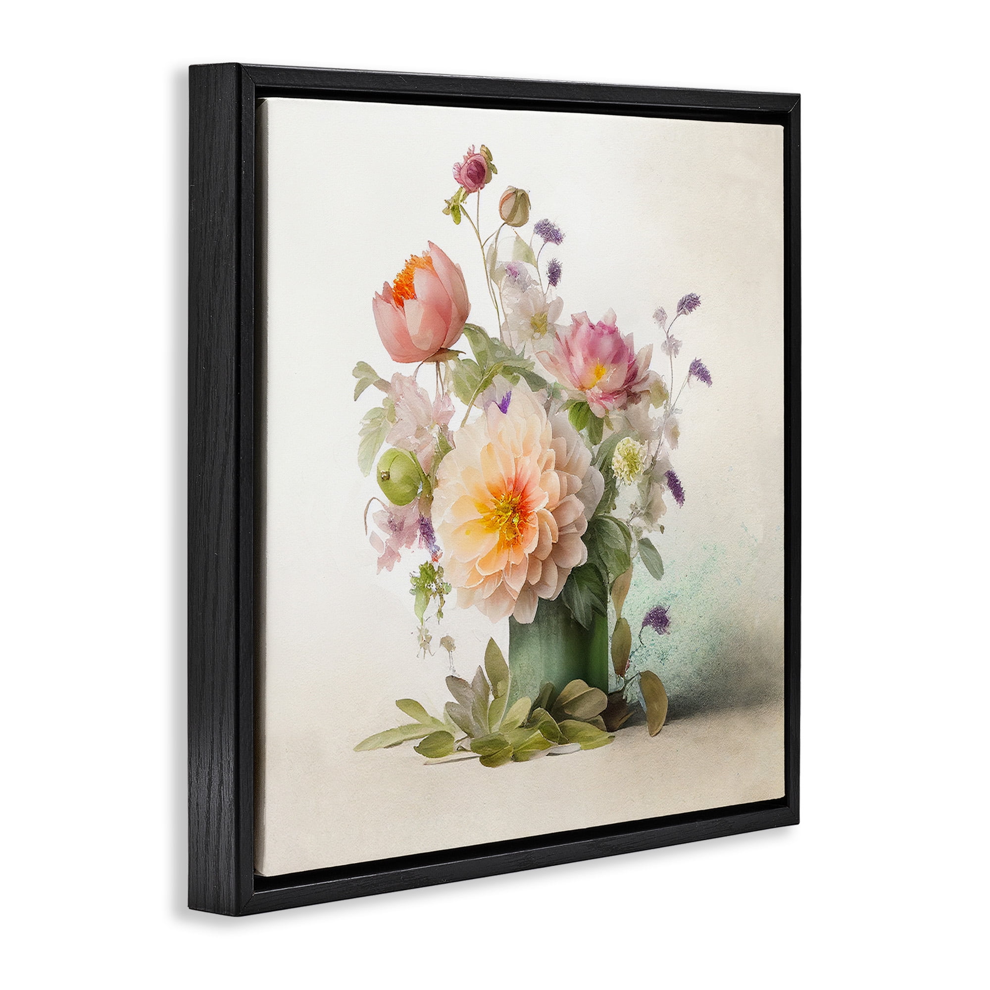 Stupell Industries Spring Floral Bouquet Botanical & Floral Painting Black Floater Framed Canvas Art Print Wall Art, 18 x 18