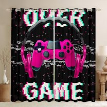 Feelyou Cartoon Game Console Black Out Curtains, Pink Headphones Curtains Pack of 2 (42x63 Each), Chic Square Abstract Bedroom Curtains, Curtains and Drapes Decor