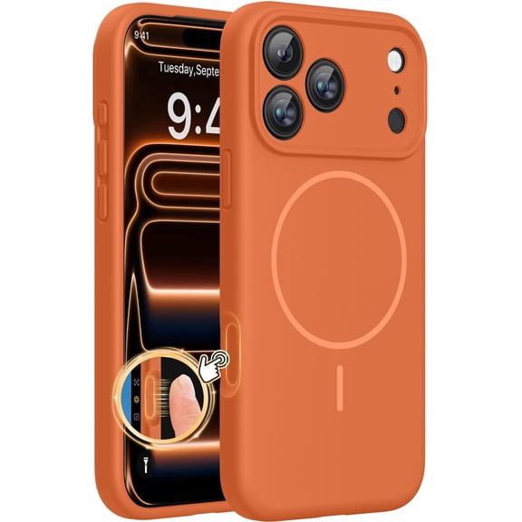 Magnetic for iPhone 17 Pro Max Case, Compatible with MagSafe, Integrated Silicone Camera Control Cover, 3.0mm Thicken Shockproof Drop Protection Phone Case for 17 Pro Max 6.9", Orange