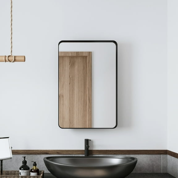 Noble House Recessed Metal Framed Medicine Cabinet, Bathroom Wall Mirror with Adjustable Shelves Storage, Matte Black