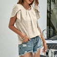 thumbnail image 6 of Summer Savings Clearance 2024! TAGOLD Summer Short Sleeve Tops for Womens Women's Fashion Short Sleeves Round Neck Solid Color Loose Tops Blouse Knitted Sweater Khaki M, 6 of 6