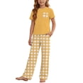 thumbnail image 2 of IFNWSV Summer Outfits for Girls 2 Piece Short Sleeve Checkered Loose Top and Elastic Waist Pants With Pockets Set Yellow 7-8 Years, 2 of 7