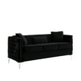 thumbnail image 2 of Zion 2 Piece Sofa and Loveseat Set, Deep Button Tufted, Jet Black Velvet- Saltoro Sherpi, 2 of 5