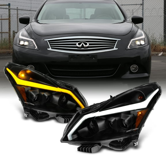 AKKON - For 2010-2013 G37/G25 2015 Q40 Sedan Black Smoked LED Sequential LED Signal Tube Projector Headlights