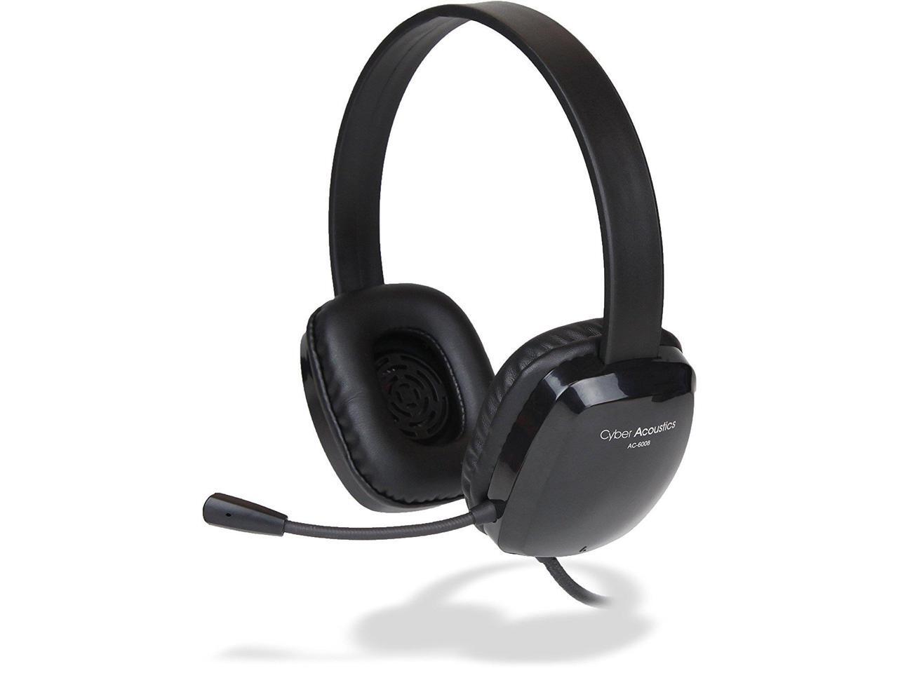 Cyber Acoustics Stereo Headset w/ Single Plug - Stereo - Mini-phone (3.5mm) - Wired - 20 Hz to 20 kHz - Over-the-head - Binaural - Circumaural - 6 ft Cable - Noise Cancelling, Uni-directional Micro...