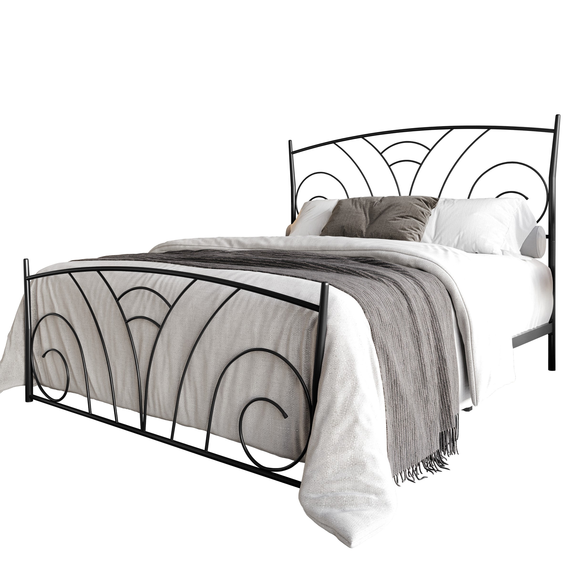 Home Design Essex King Metal Bed Frame with Wavy Strip Design & Sturdy Metal Construction, Black, Easy Assembly