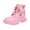 Pink, variant on Girls Short Leather Boots Side Zipper Lace Up Soft Sole Heart Graphic Kids Fashion Casual Ankle Boots Pink Size 5Y Big Kid
