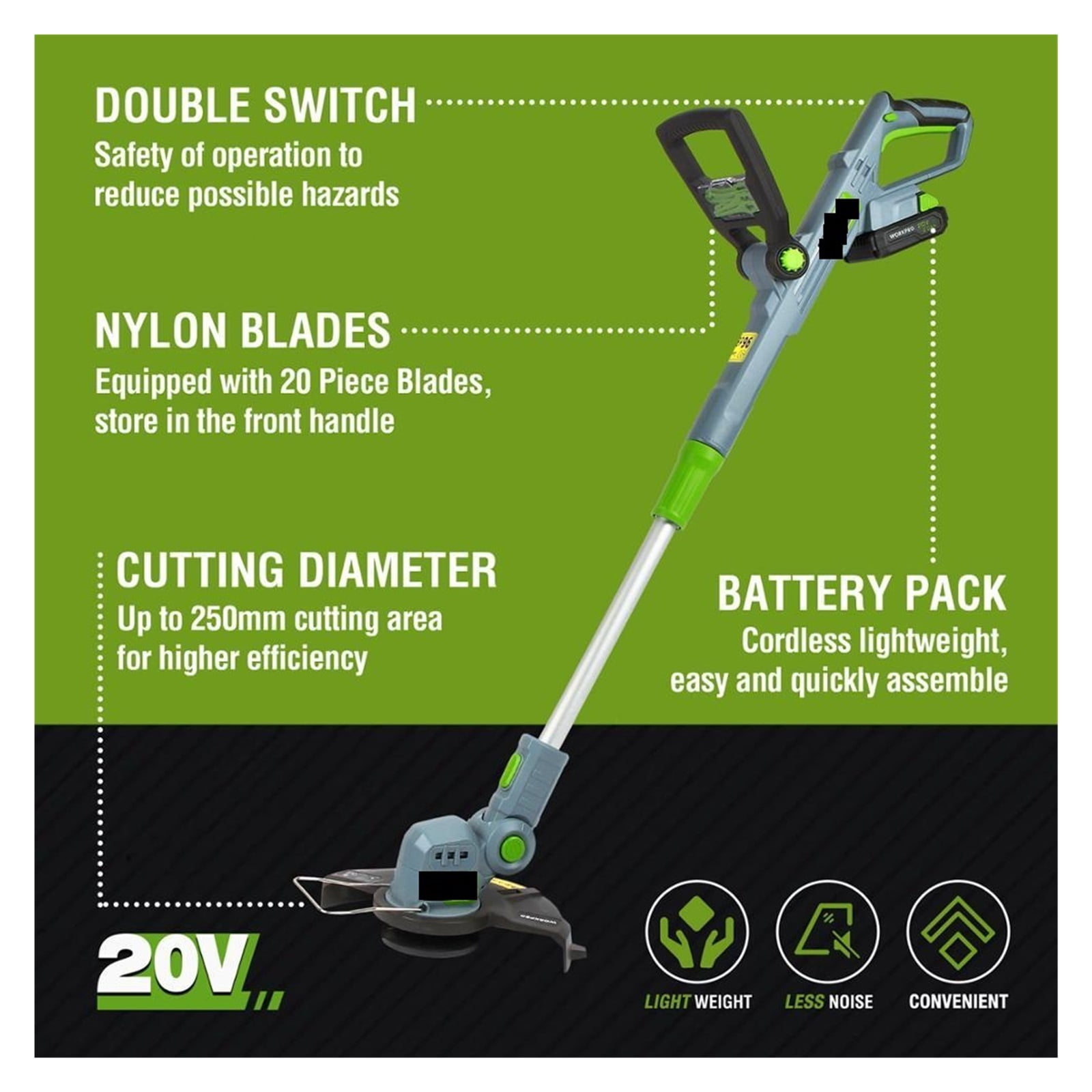 Cutter Pruning Garden Tools20V Electric Lawn Mower Cordless Grass Trimmer Auto Release String With 20PC Spare Blades ,2 IN 1 Trimmer & Edger