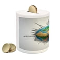 thumbnail image 2 of Earth Piggy Bank, Globe of Planet Earth Realistic Continents Geography Theme Pencil Sketch, Ceramic Coin Bank Money Box for Cash Saving, 3.6" X 3.2", Blue Green Pale Brown, by Ambesonne, 2 of 4