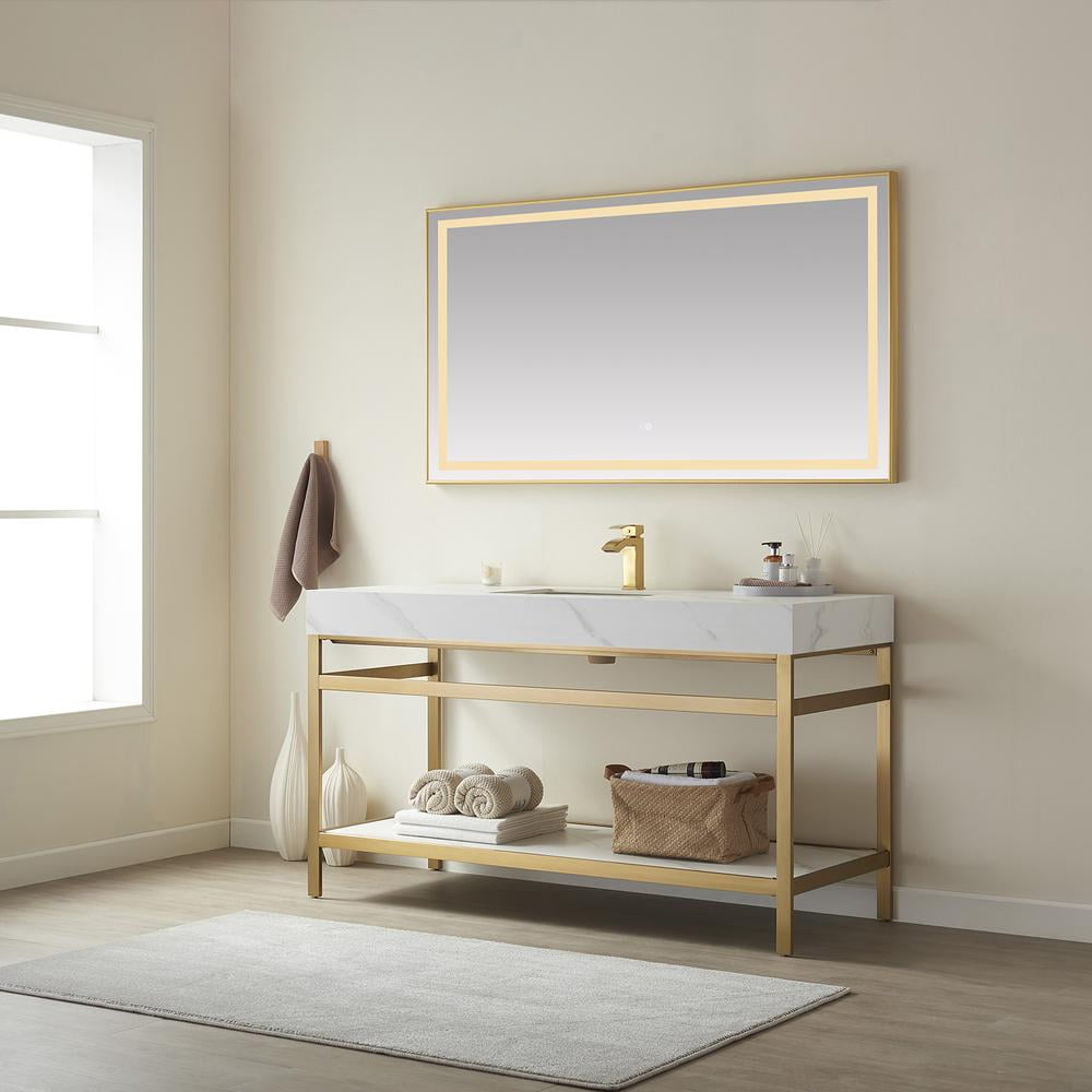 Vinnova Design Single Sink Bath Vanity Metal Support with White