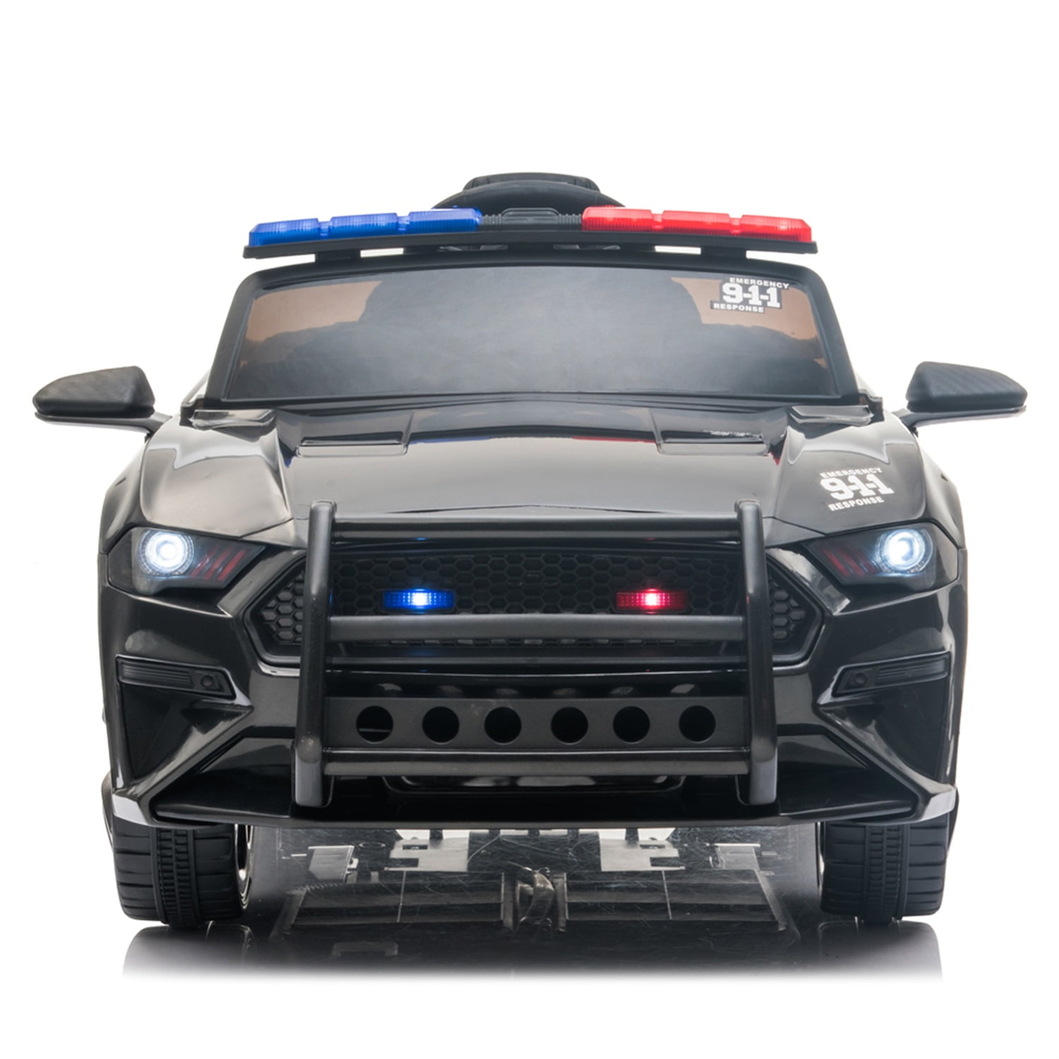 CIPACHO 12V Kids Ride On Car, Police Sports Car with 2.4GHZ Remote Control, LED Lights, Siren, Microphone, Black