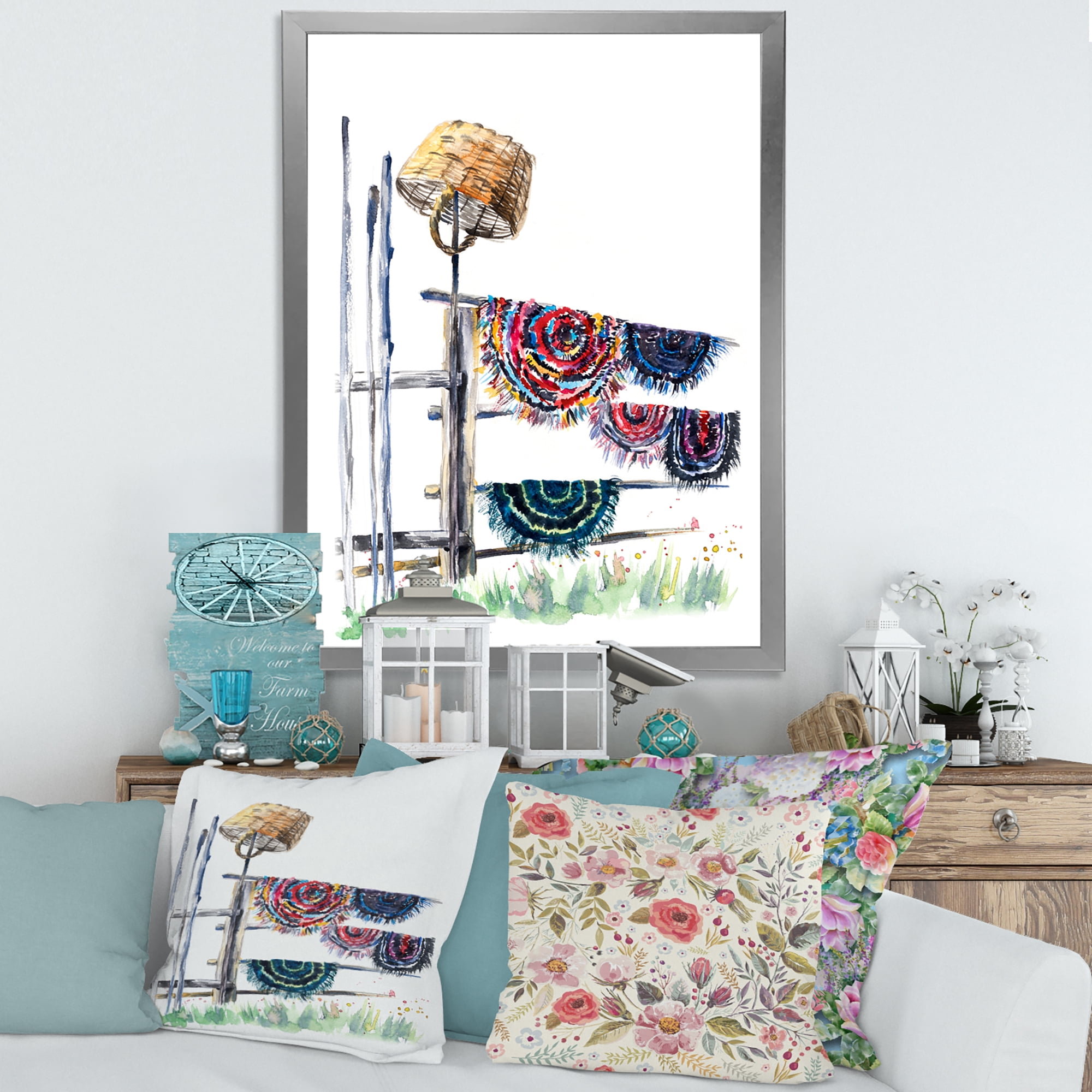 Designart 'Colorful Russian Rugs On Drying Line' Global Framed Art Print