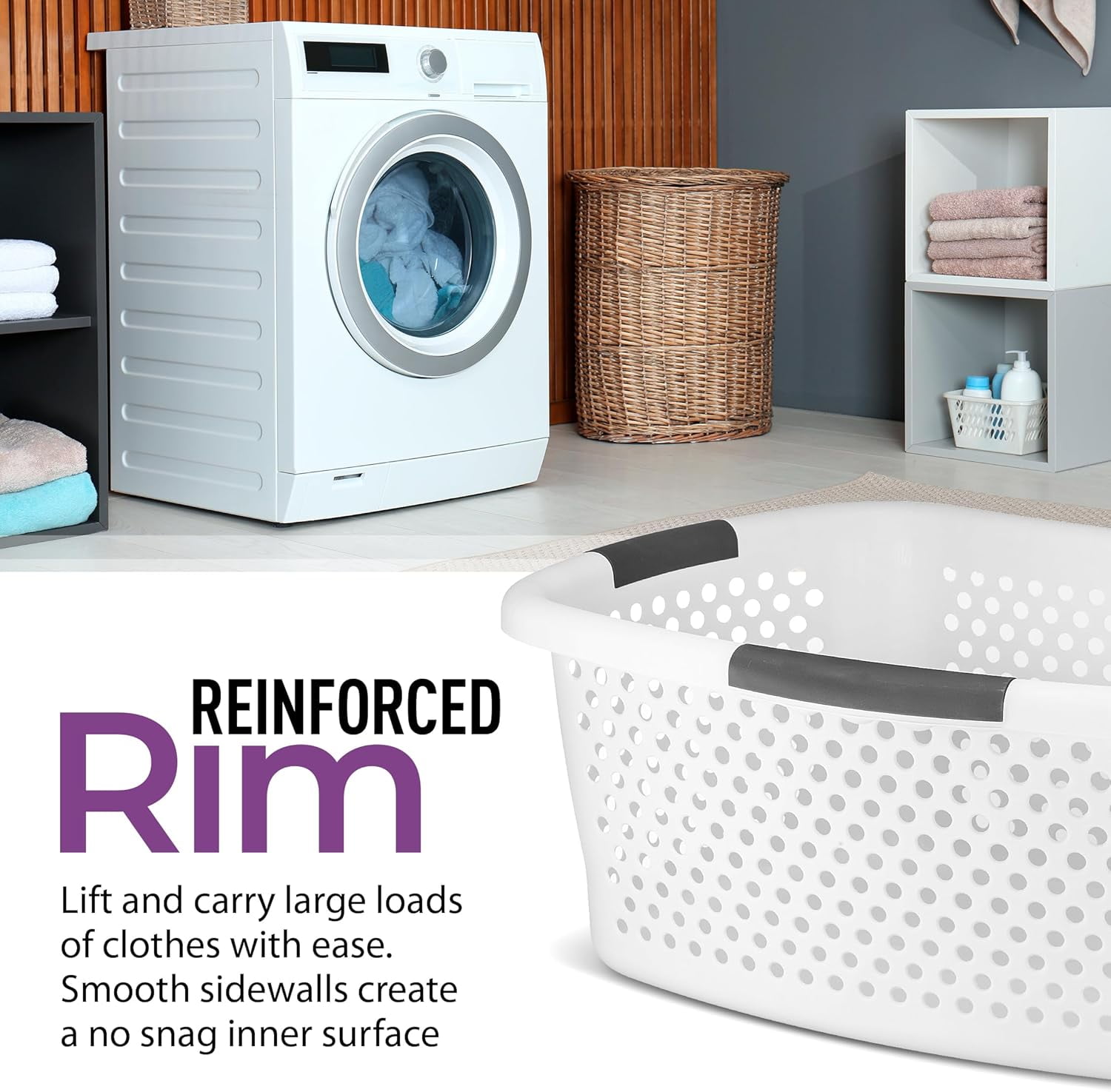 Large Laundry Baskets With Handles, 54 Liter Basket Laundry Bin, Hip Hugging Stackable Laundry Basket for Laundry, Plastic Laundry Baskets, Washing Basket Laundry Organizer, By Superio