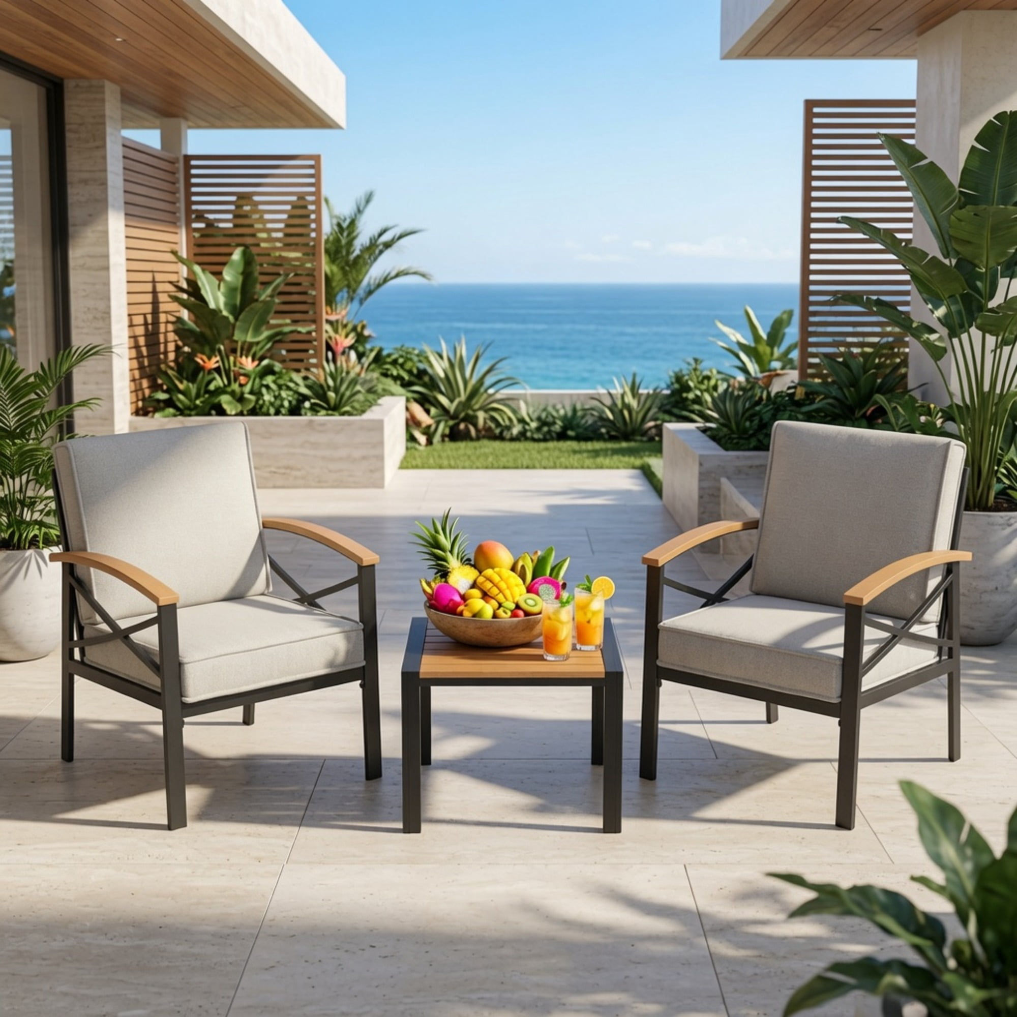 18.9" Black Square Side Havey-Duty Metal Outdoor Patio End Table