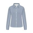 thumbnail image 4 of XFLWAM Womens Button Down Shirts Striped Long Sleeve V Neck Tops Wrinkle Free Collared Work Office Solid Blouses Casual Tops Blue 3XL, 4 of 4