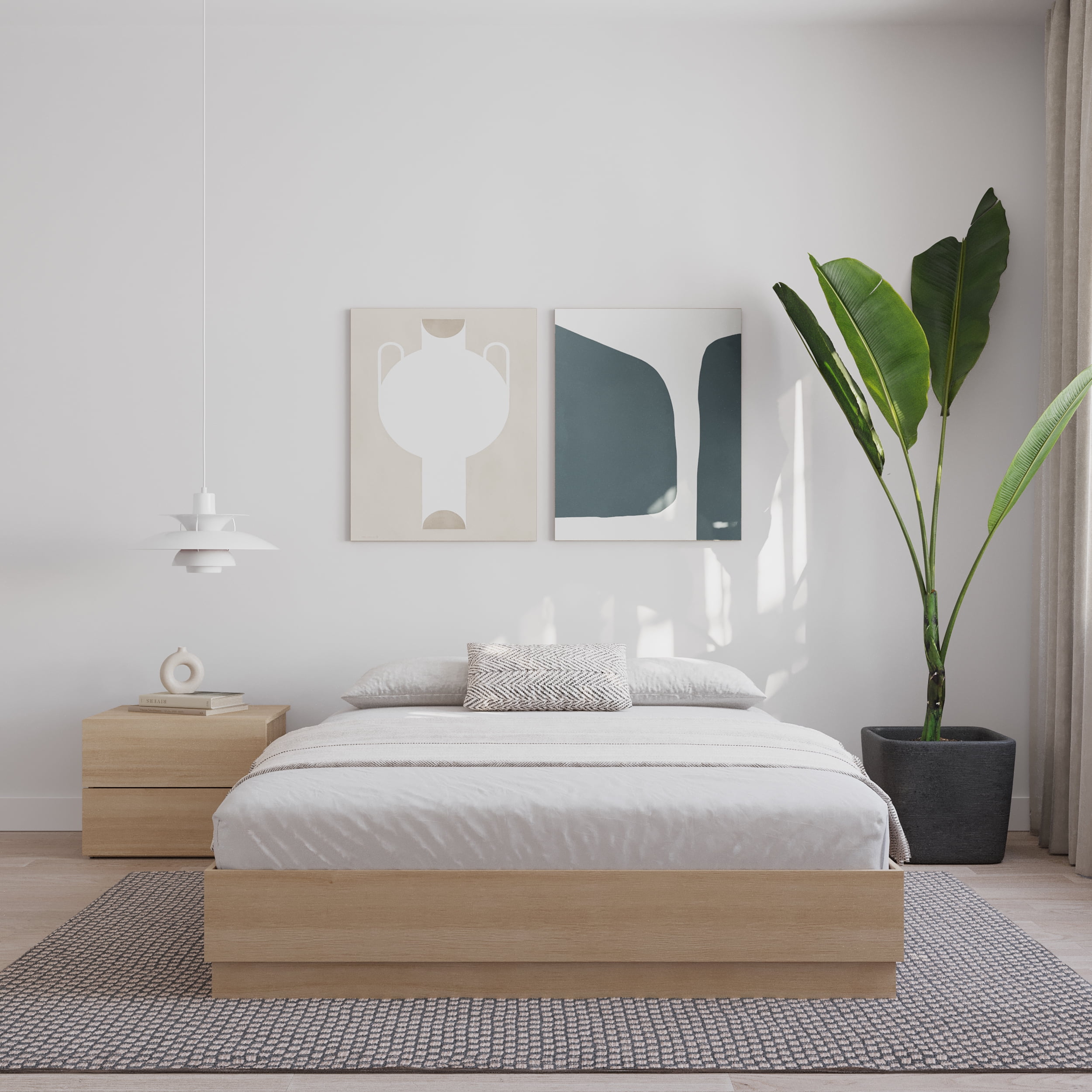 Nexera Milano Full Platform Bed Frame, Natural Blonde Oak