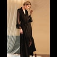 thumbnail image 4 of Camisón Extra de Satén con Cuello en V y Larga para Mujer, de Spa, de Baño Negro M, 4 of 8