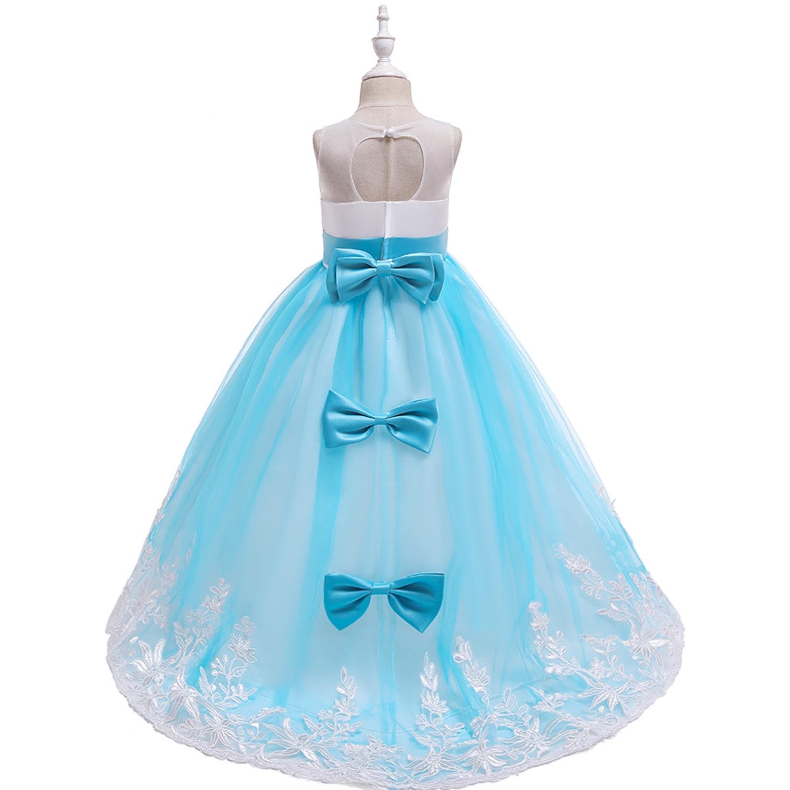 ATOGUTA 4-18 Years Flower Girl Dresses for Wedding Tulle Dresses Bridesmaid Wedding Communion Birthday Party Pageant Maxi Prom Gown for Kids Blue