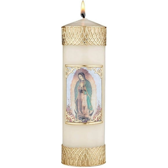 CB Church Supply Hand-Decorated Devotional Candles with Gold Wax Framed Image Will & Baumer Family Prayer Candle, 8-Inch, Our Lady of Guadalupe