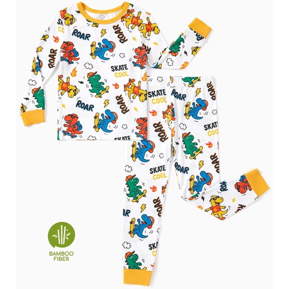 PatPat Pajamas Sets Viscose from Bamboo Toddler Boys Snug Fit Pjs Kids Short Sleeve Graphic Top & Pants Breathable Sleepwear 2-6T