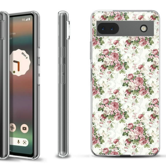 Slim-Fit Gel TPU Phone Case for Google Pixel 6a, by OneToughShield ® - Floral/Rose