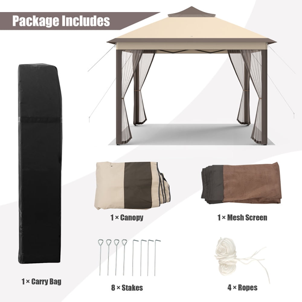 Aimee Lii 11 x 11 Feet 2-Tier Pop-Up Gazebo Tent Portable Canopy Shelter Carry Bag Mesh, Backyard Canopy Gazebo for Party Wedding, Brown Aimee Lii 11 x 11 Feet 2-Tier Pop-Up Gazebo Tent Portable Canopy Shelter Carry Bag Mesh, Backyard Canopy Gazebo for Party Wedding, Brown
